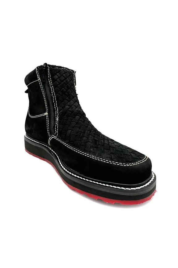 Men's Square Toe Leather Double Zipper Cowboy Petatillo Boot