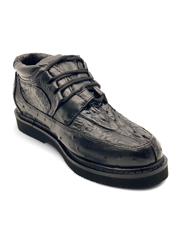 Mens Embossed Crocodile Ostrich Print Leather Lace Up Shoe