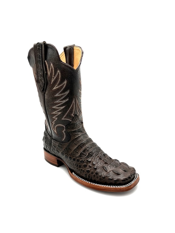 Mens Leather Square Toe Cowboy Boot, Embossed Crocodile Alligator Print