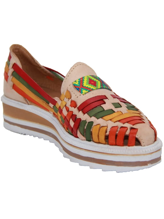 Women’s Leather Platform Wedge Sandal, Mexican Womens Huarache Sandal