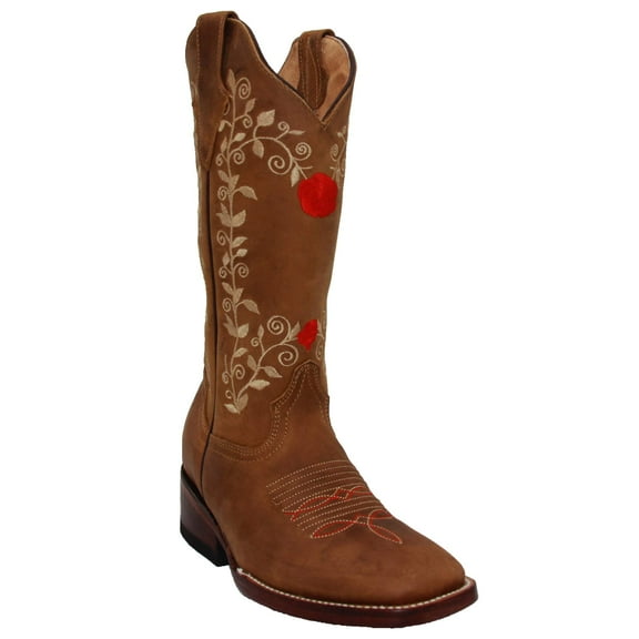 The Western Shops Women’s Western Cowboy Boots, Square Toe Cowgirl Brown Leather Boots