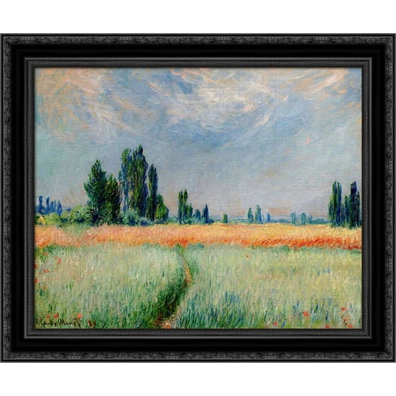 The Wheat Field 24x20 Black Ornate Wood Framed Canvas Art by Monet, Claude