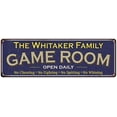 thumbnail image 1 of The Whitaker Family Gift Blue Game Room Metal 6x18 Sign 206180037888, 1 of 1