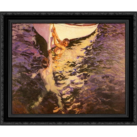 The White Boat 24x20 Black Ornate Wood Framed Canvas Art by Sorolla y Bastida, Joaquin