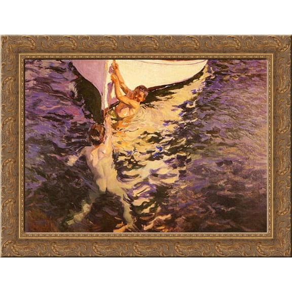 The White Boat 24x20 Gold Ornate Wood Framed Canvas Art by Sorolla y Bastida, Joaquin