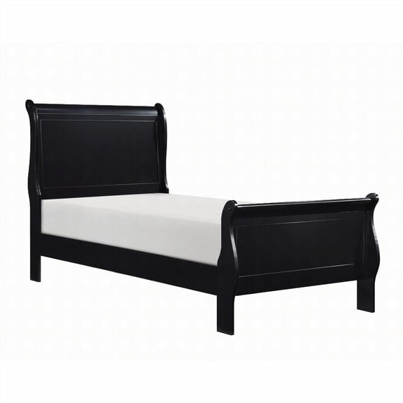 Twin Size Solid Wood Traditional Louis Philippe Style Bed Frame with Black Finish (No Box Spring Needed for Master Bedroom)