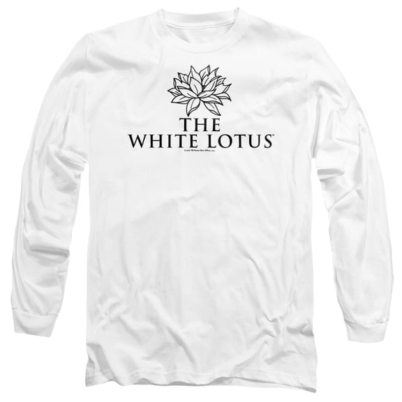 The White Lotus Stacked Logo Lights Unisex Adult Long-Sleeve T Shirt, White, Medium