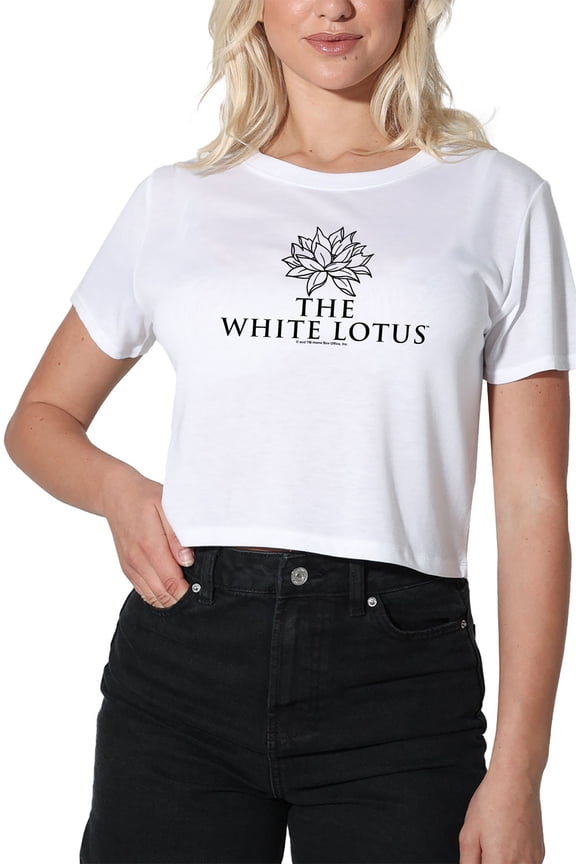 Stacked Logo Lights Women's Crop Top T-Shirt, White, Medium