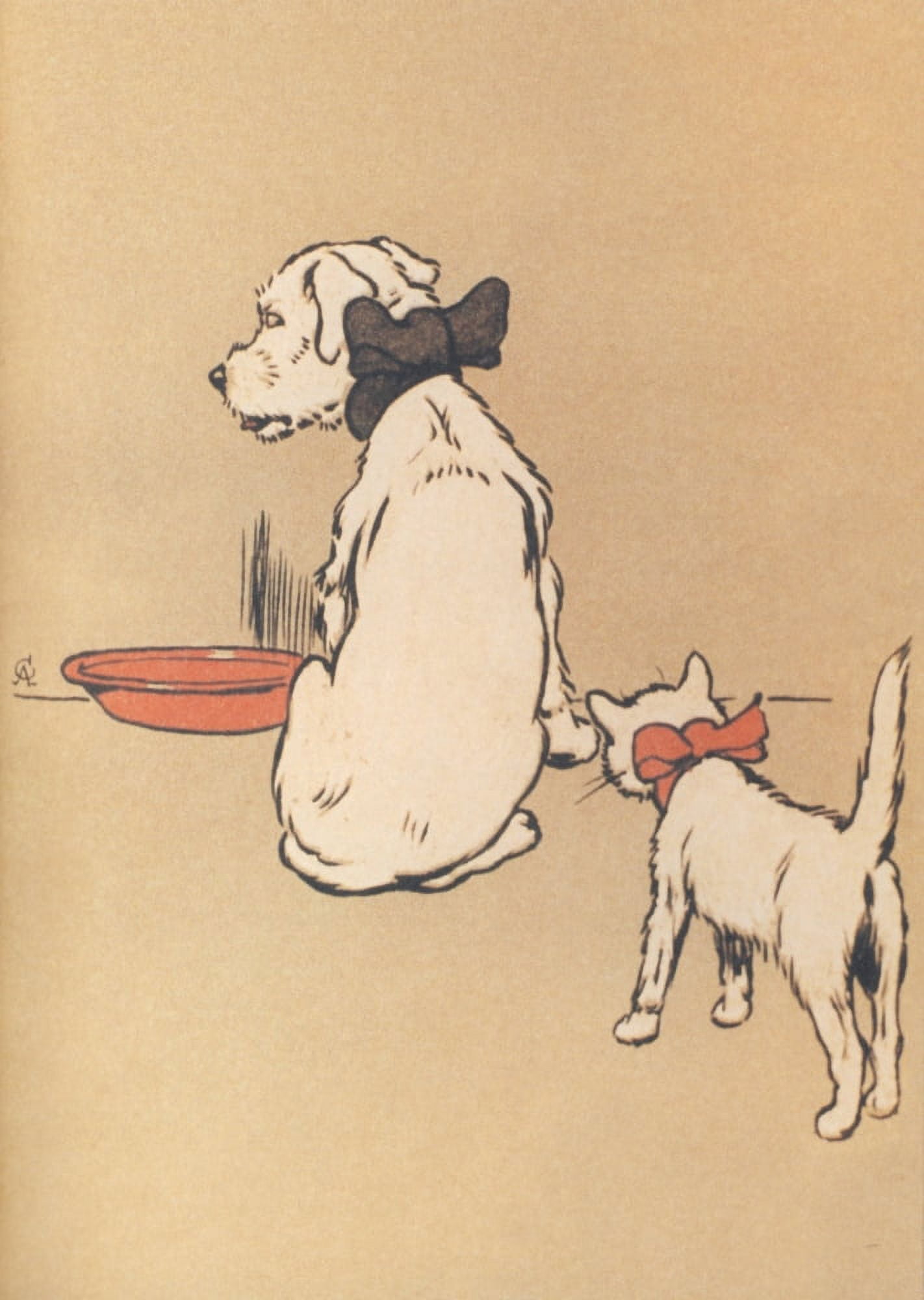 The White Puppy 1909 Pesky cat Canvas Art - Cecil Aldin (24 x 36)