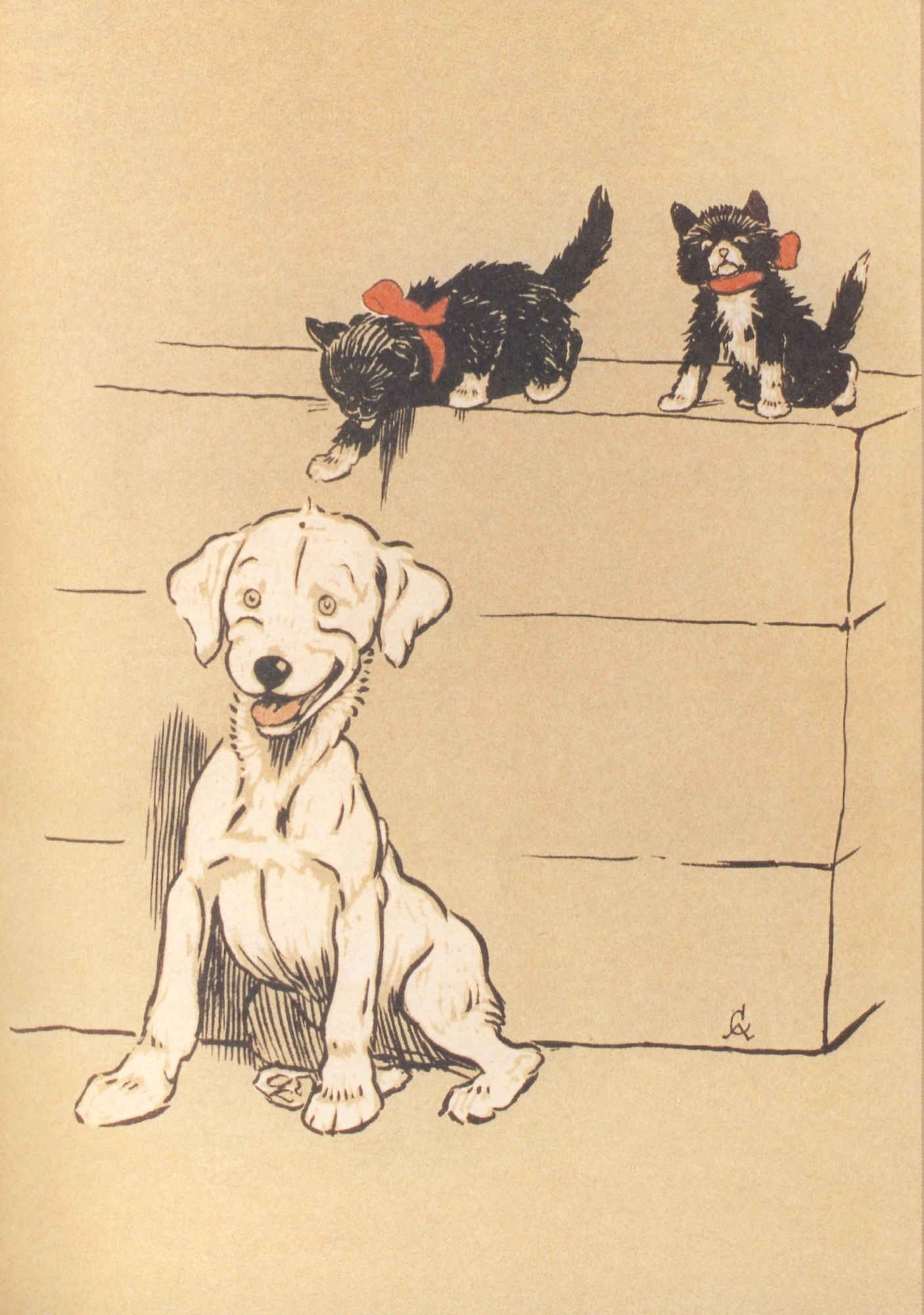 The White Puppy 1909 Sneaky cats Canvas Art - Cecil Aldin (18 x 24)