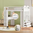 thumbnail image 1 of Twin Size Plywood Loft Bed with Large Shelves, Writing Desk and LED Light, White for Bedroom, 1 of 20