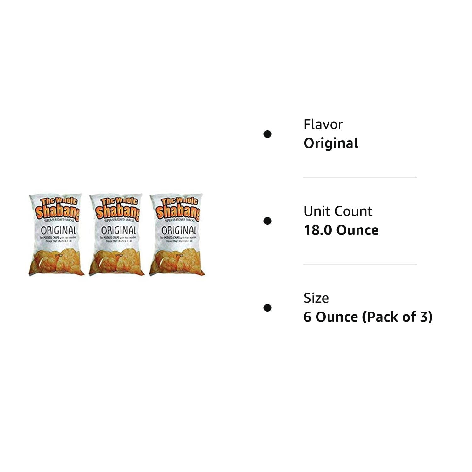 The Whole Shabang Potato Chips - 6 oz. Bag (Original, 3 Pack) + Snack Clip