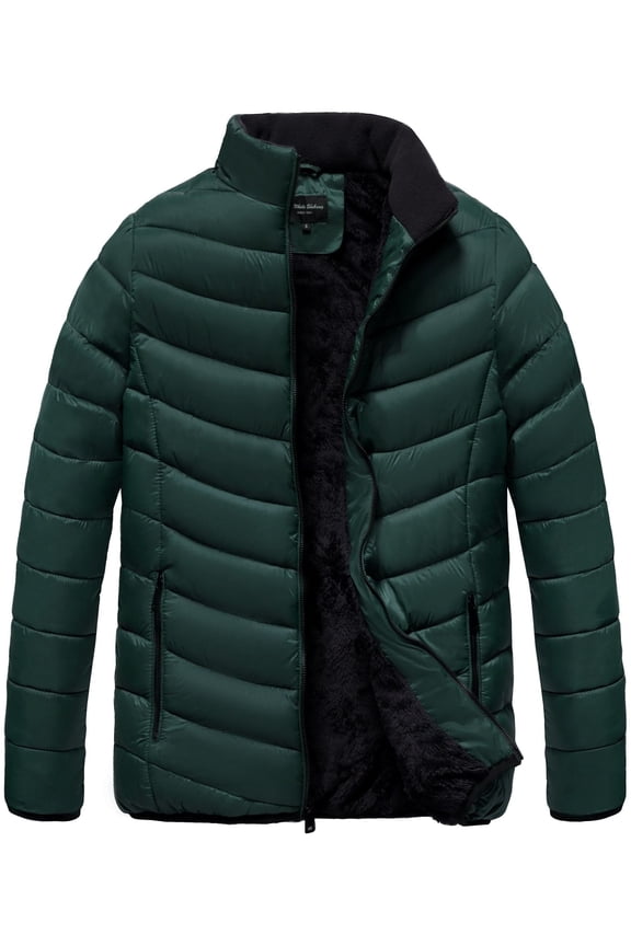 Men's Winter Puffer Coat Padded Quilted Jacket with Faux Fur Lining Outerwear