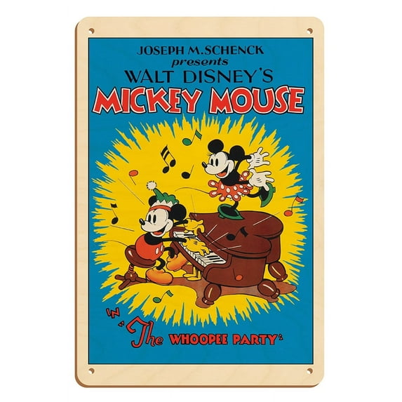 The Whoopee Party - Starring Mickey Mouse Minnie Mouse - Vintage Film Movie Poster c.1932 - 8 x 12 inch Vintage Wood Art Sign