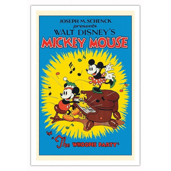 The Whoopee Party - Starring Mickey Mouse Minnie Mouse - Vintage Film Movie Poster c.1932 - Fine Art Matte Paper Print (Unframed) 30x44in