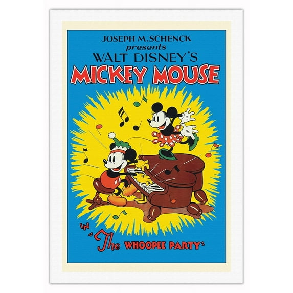 The Whoopee Party - Starring Mickey Mouse Minnie Mouse - Vintage Film Movie Poster c.1932 - Fine Art Rolled Canvas Print 27in x 40in