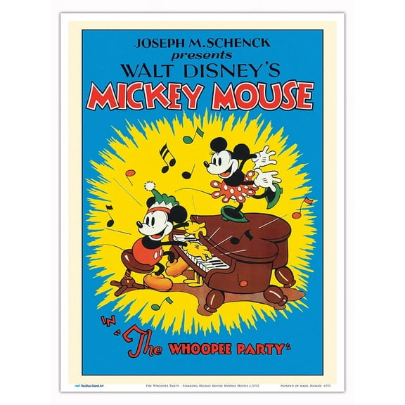 The Whoopee Party - Starring Mickey Mouse Minnie Mouse - Vintage Film Movie Poster c.1932 - Master Art Print (Unframed) 9in x 12in
