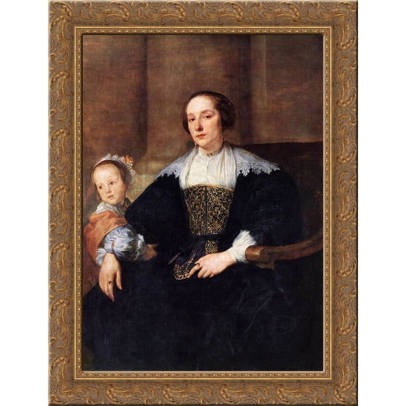 The Wife and Daughter of Colyn de Nole 24x18 Gold Ornate Wood Framed Canvas Art by Anthony van Dyck