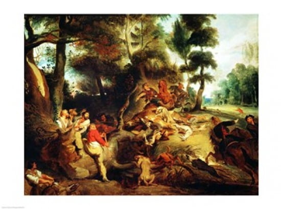 The Wild Boar Hunt Canvas Art - Eugene Delacroix (24 x 18)