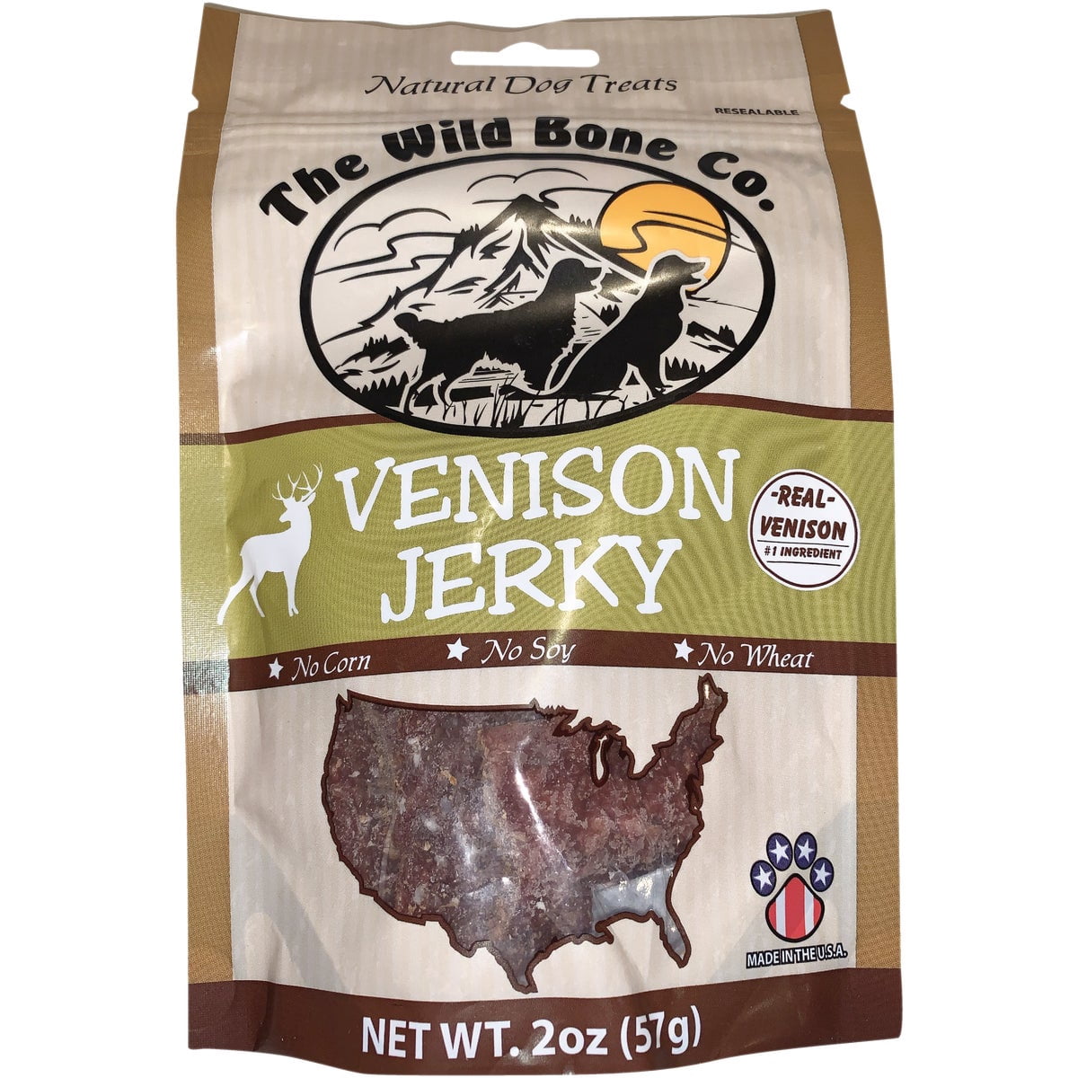 The Wild Bone Company Venison Jerky Dog Treats | Natural High Protein Chewy Training Bits | Made in the USA, 2 Ounces (Pack of 3)