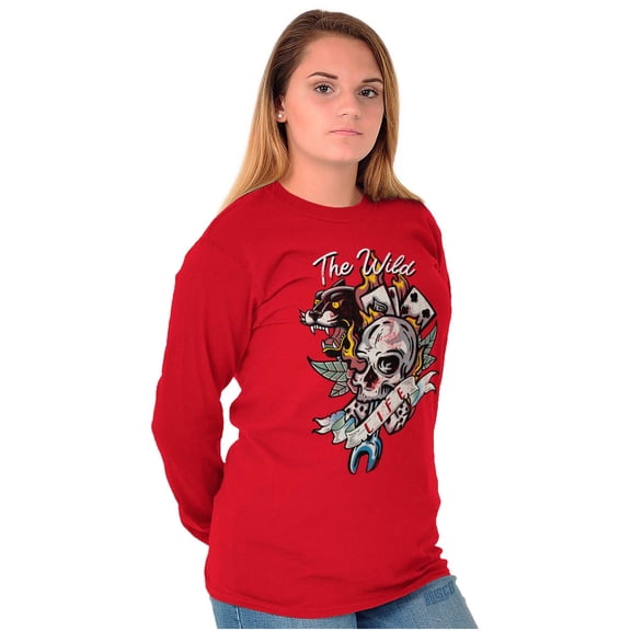The Wild Life Skull Panther Tattoo Long Sleeve TShirt Men Women Brisco Brands M