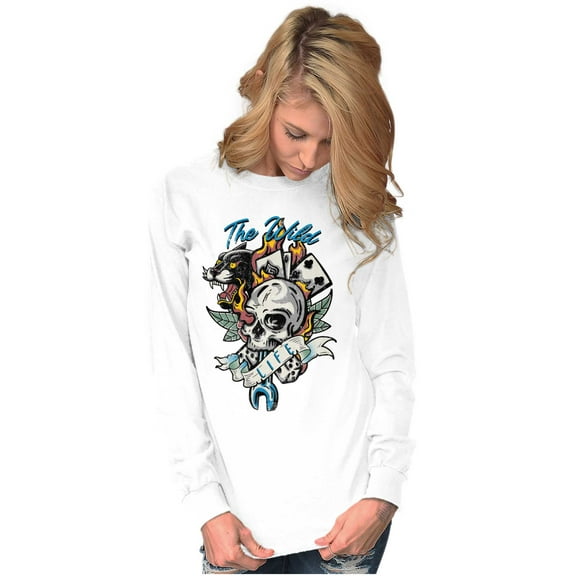 The Wild Life Skull Panther Tattoo Long Sleeve TShirt Men Women Brisco Brands S