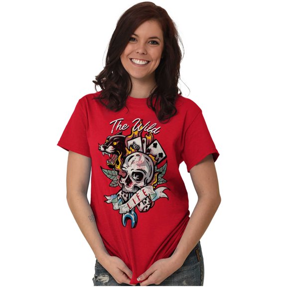The Wild Life Skull Panther Tattoo Men's Graphic T Shirt Tees Brisco Brands L
