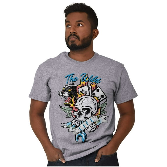 The Wild Life Skull Panther Tattoo Men's Graphic T Shirt Tees Brisco Brands M