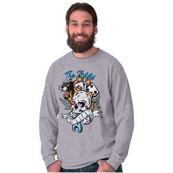 The Wild Life Skull Panther Tattoo Plus Size Long Sleeve Graphic Tee Shirt Brisco Brands 2X