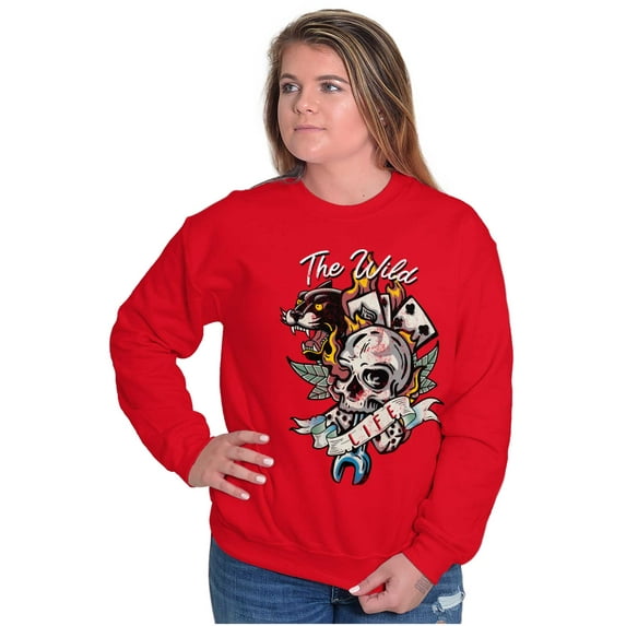 The Wild Life Skull Panther Tattoo Sweatshirt for Men or Women Brisco Brands M