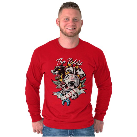 The Wild Life Skull Panther Tattoo Plus Size Long Sleeve Graphic Tee Shirt Brisco Brands 3X