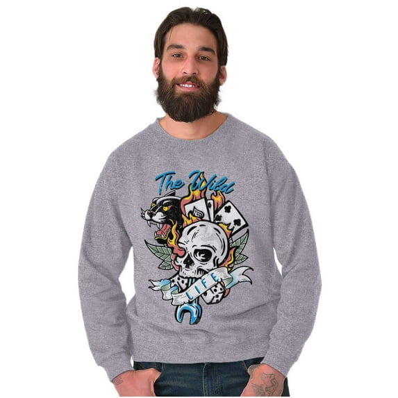 The Wild Life Skull Panther Tattoo Unisex Plus Fleece Graphic Sweatshirt Brisco Brands 2X