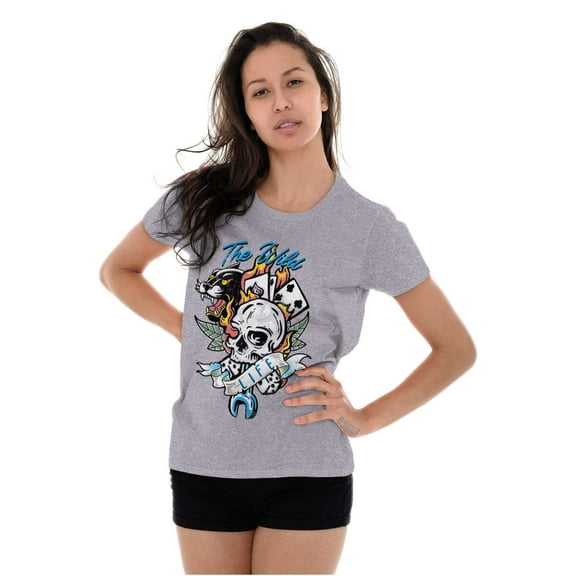 The Wild Life Skull Panther Tattoo Womens Fitted Plus Size Graphic Tee Brisco Brands 2X
