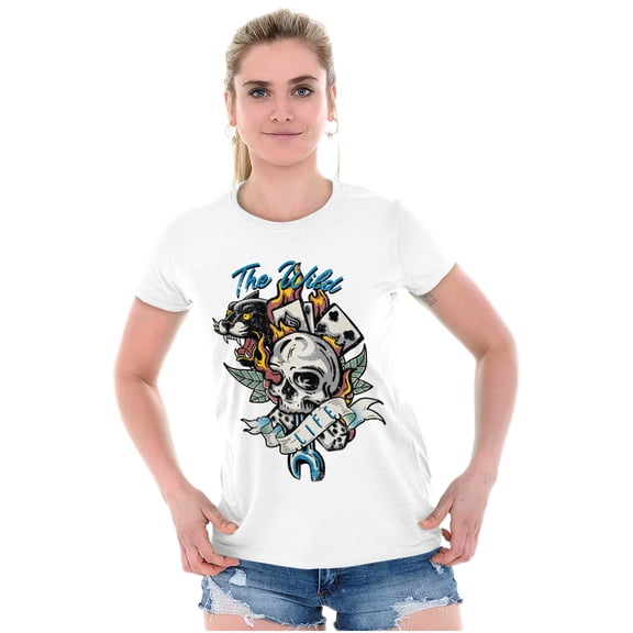 The Wild Life Skull Panther Tattoo Womens Slim Fit Graphic Tee Brisco Brands L