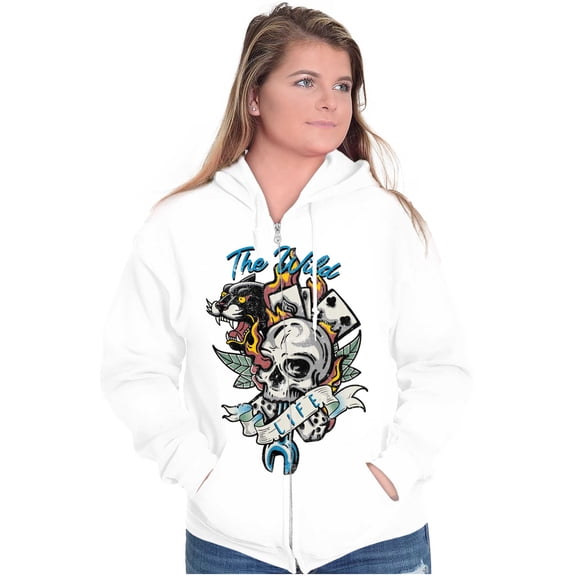 The Wild Life Skull Panther Tattoo Zip Up Hoodie Men's Women's Brisco Brands S