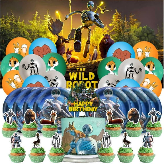 The Wild Robot Birthday Party Supplies Balloons Paper Plates Decoration Cake Topper Decor Tableware Banner Backdrop