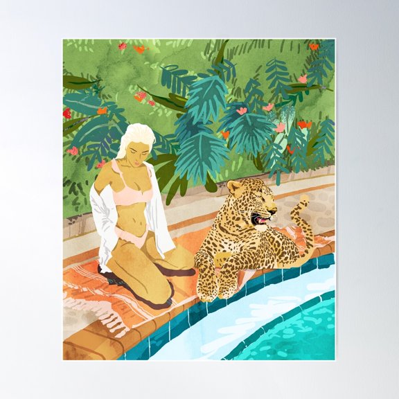 The Wild Side Human & Nature Connection Woman With Cheetah Cat Tiger Painting Poster Wall Art Modern Wall Decor For Living Room Bedroom Art