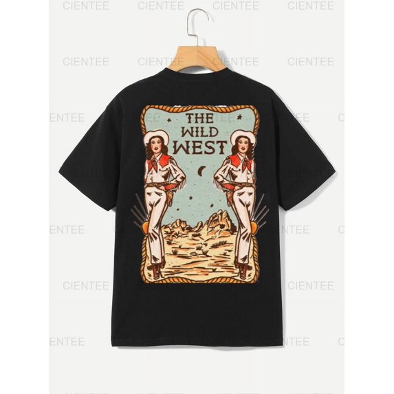 The Wild West Cowgirl T-Shirt - Western Graphic Tee - Vintage Style Apparel , For Men/Women,Up to 5XL