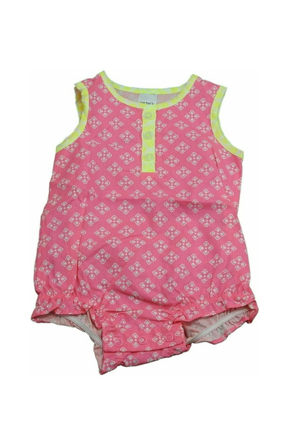 The William Carter Company Baby Girls Size 6 Months Sleeveless Neon Bubble Romper, Pink/White/Yellow