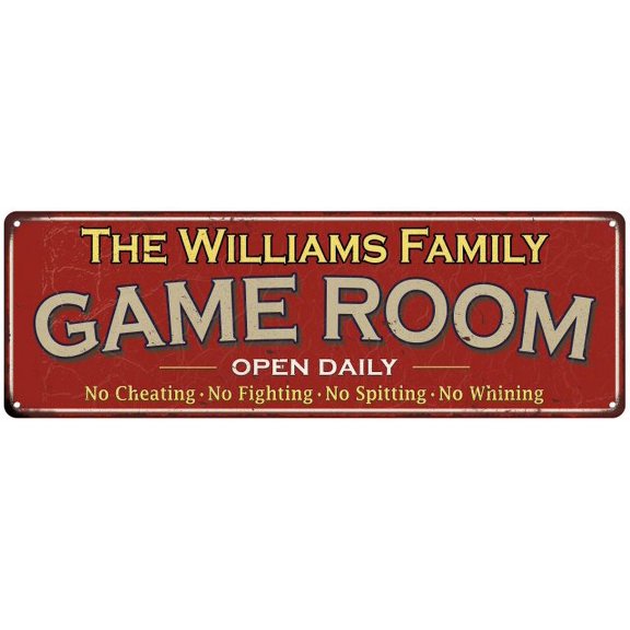 The Williams Family Red Game Room Metal 8x24 Sign 108240038829