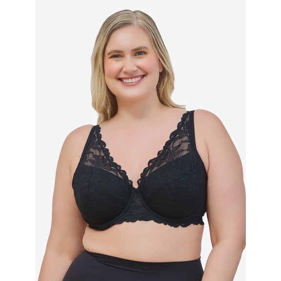 Leading Lady, The Willow, Plunge Lace Bra, Underwire Support, Lightly Padded, Adjustable Straps, Soft Lace Overlay (Women's & Women's Plus)