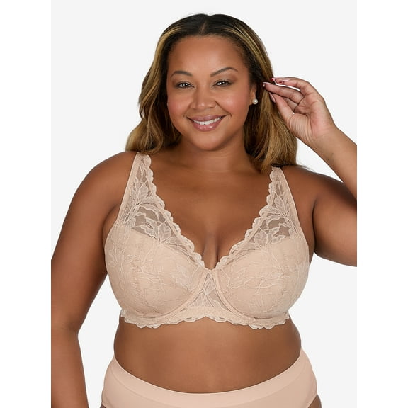 Leading Lady, The Willow, Plunge Lace Bra, Underwire Support, Lightly Padded, Adjustable Straps, Soft Lace Overlay (Women's & Women's Plus)