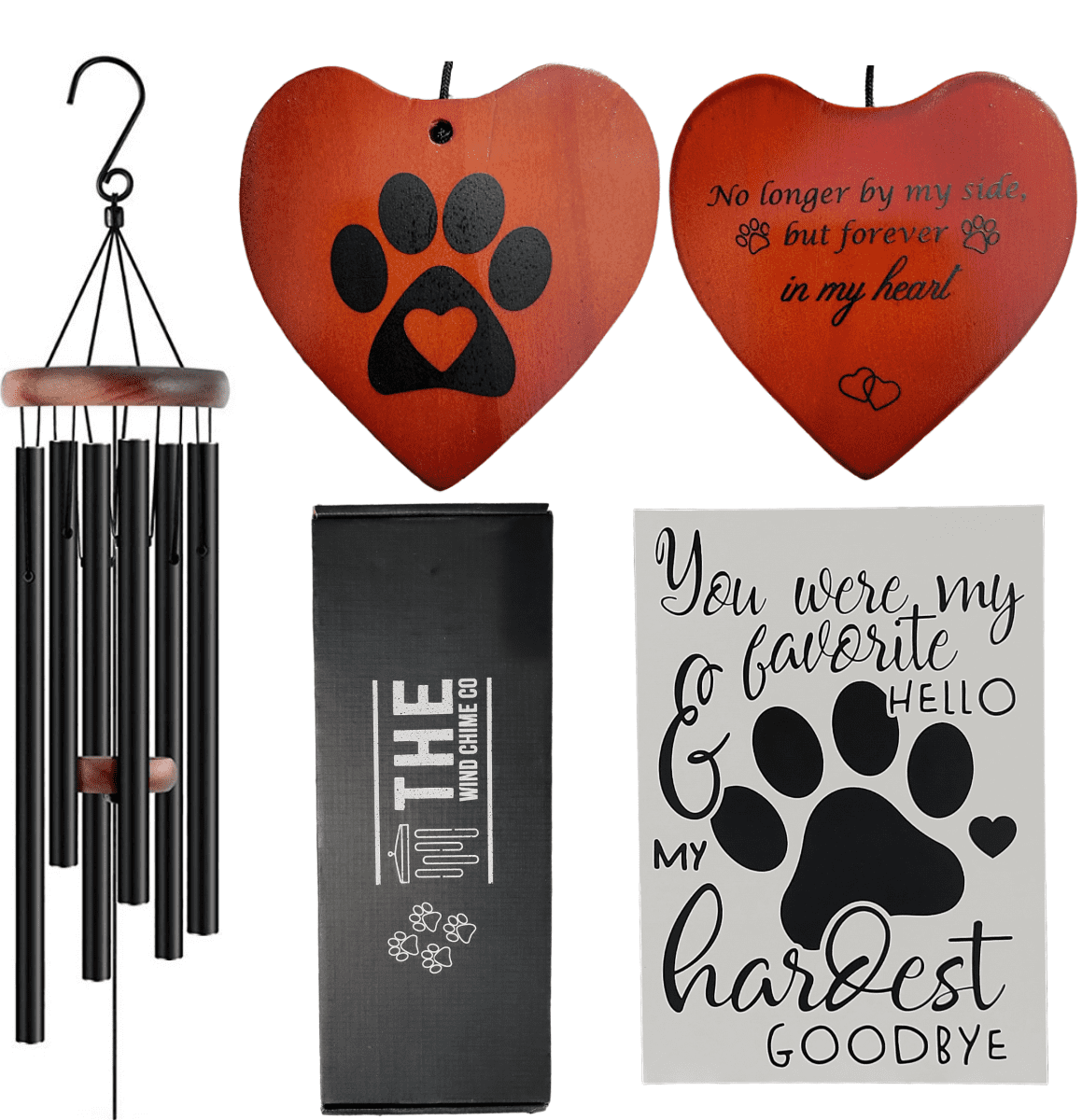 The Wind Chime 32-Inch Black Aluminum Paw Print Pet Memorial Wind Chime, Sympathy Gift