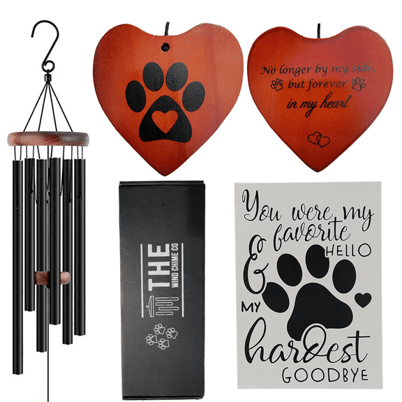 The Wind Chime 32-Inch Black Aluminum Paw Print Pet Memorial Wind Chime, Sympathy Gift