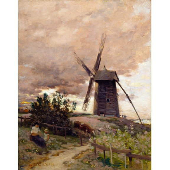 The Windmill by Jean-Charles Cazin - 12" x 18" Art Print Wall Decor