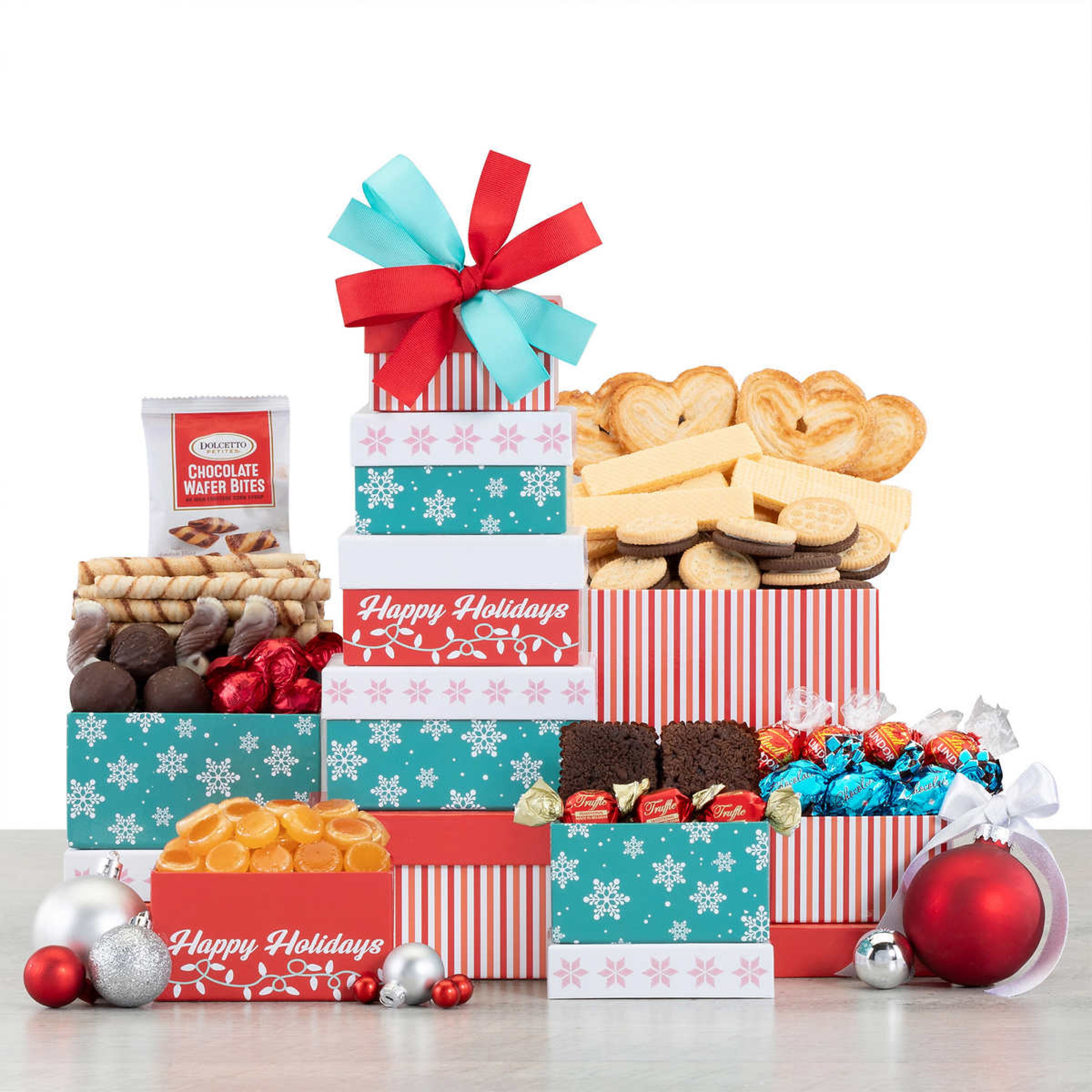 The Wine Country Holiday Cheer Tower of Sweets Gift Basket