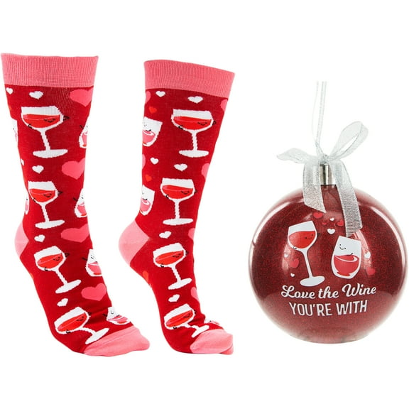 Pavilion Gift Company - The Wine You're With - 4" Ornament with Unisex Holiday Socks