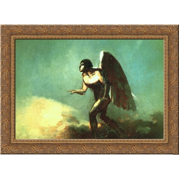 The Winged Man (The Fallen Angel) 24x20 Gold Ornate Wood Framed Canvas Art by Redon, Odilon