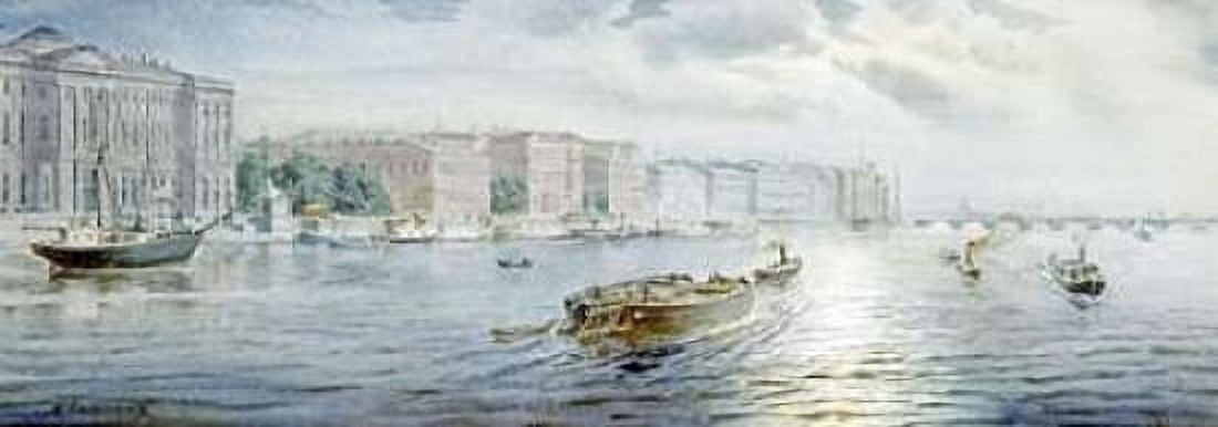 The Winter Palace From The River Neva St Petersburg Canvas Art - Mikhail Abramovich Balunin (24 x 48)