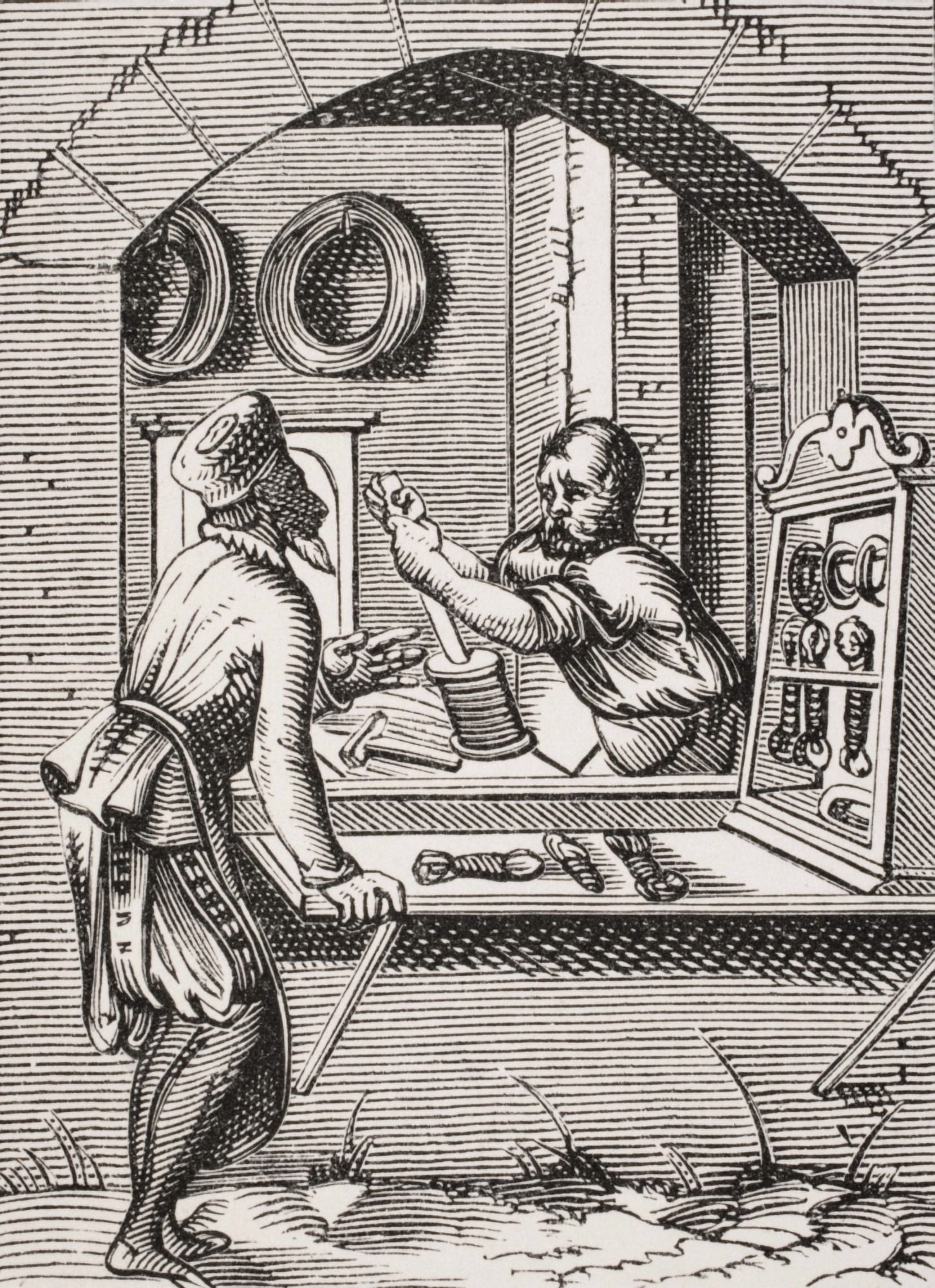 The Wire Worker 19Th Century Reproduction Of 16Th Century Woodcut By Jost Amman Canvas Art - Ken Welsh  Design Pics (12 x 17)